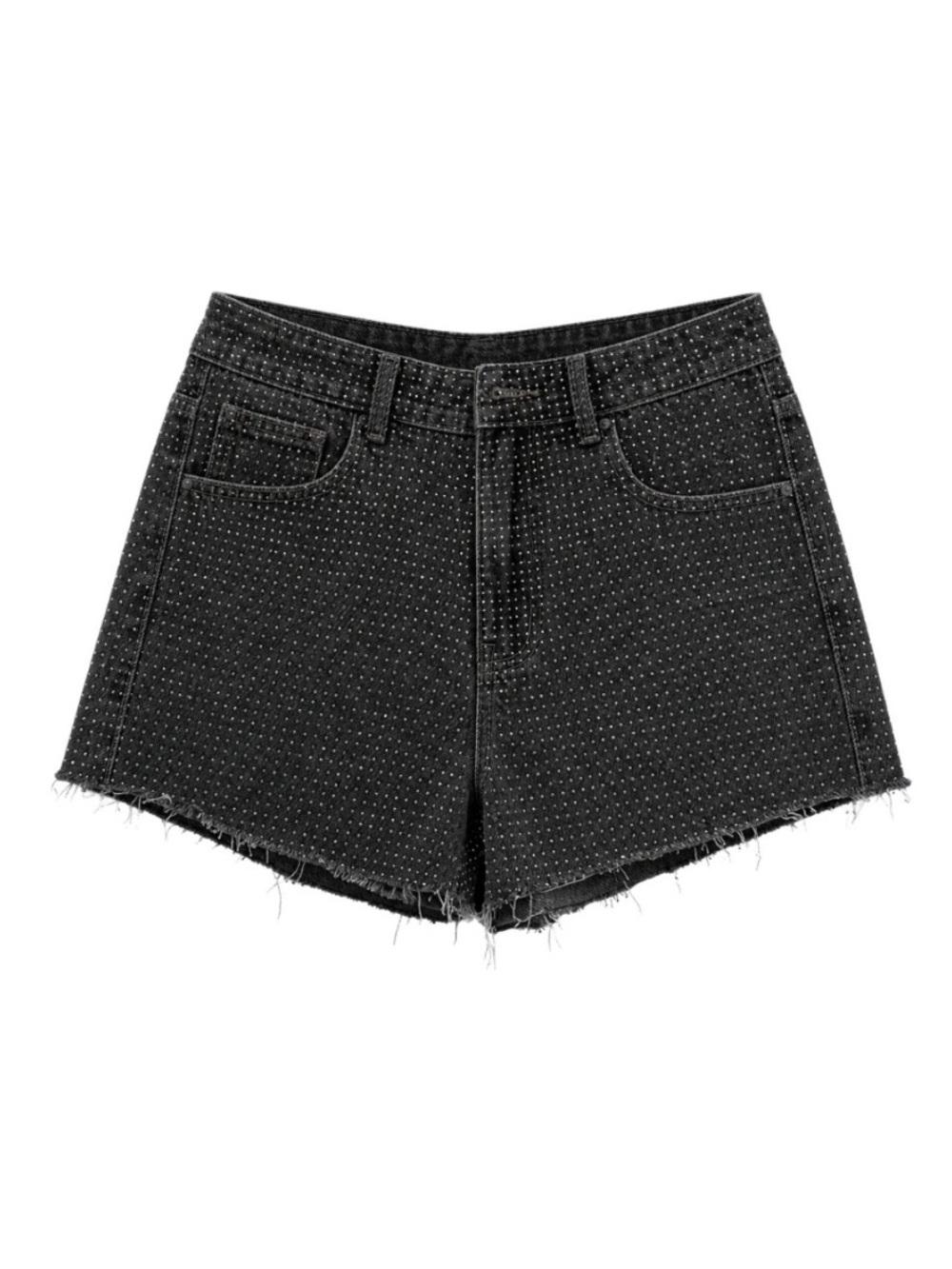 Black rhinestone Studded Denim Shorts - Women